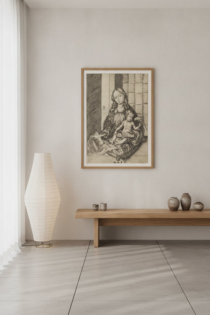 Madonna with a Parrot — framed art in a styled interior