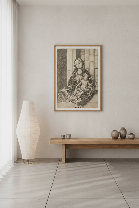 Madonna with a Parrot — framed art in a styled interior
