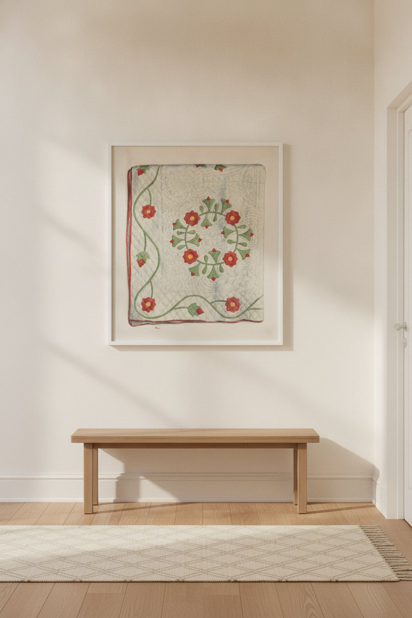 Quilt - Circle with Tulips — framed art in a styled interior
