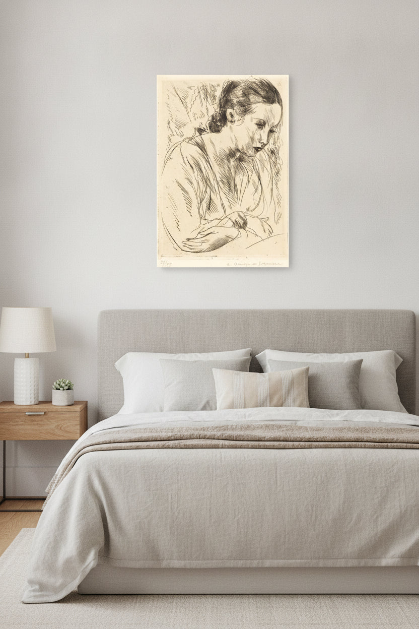Fernande with Arms Crossed, Large Plate (Fernande les mains croisees (grande planche) — framed art in a styled interior