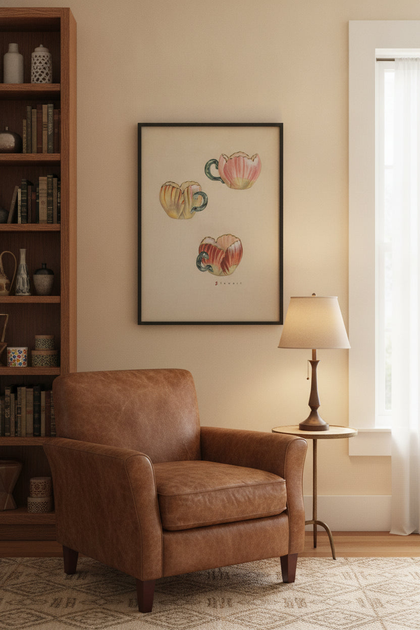 Tulip Cups — framed art in a styled interior