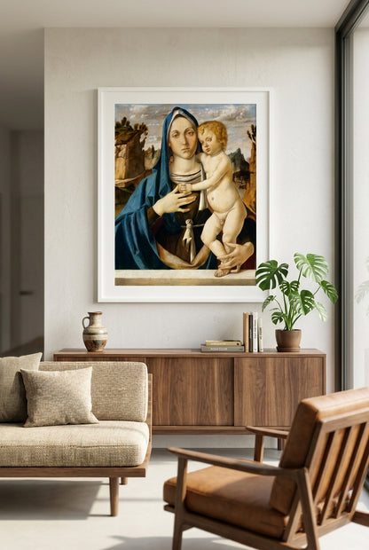 Madonna and Child — framed art in a styled interior