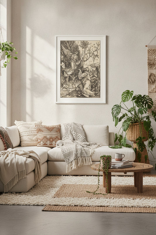 Joachim and the Angel — framed art in a styled interior