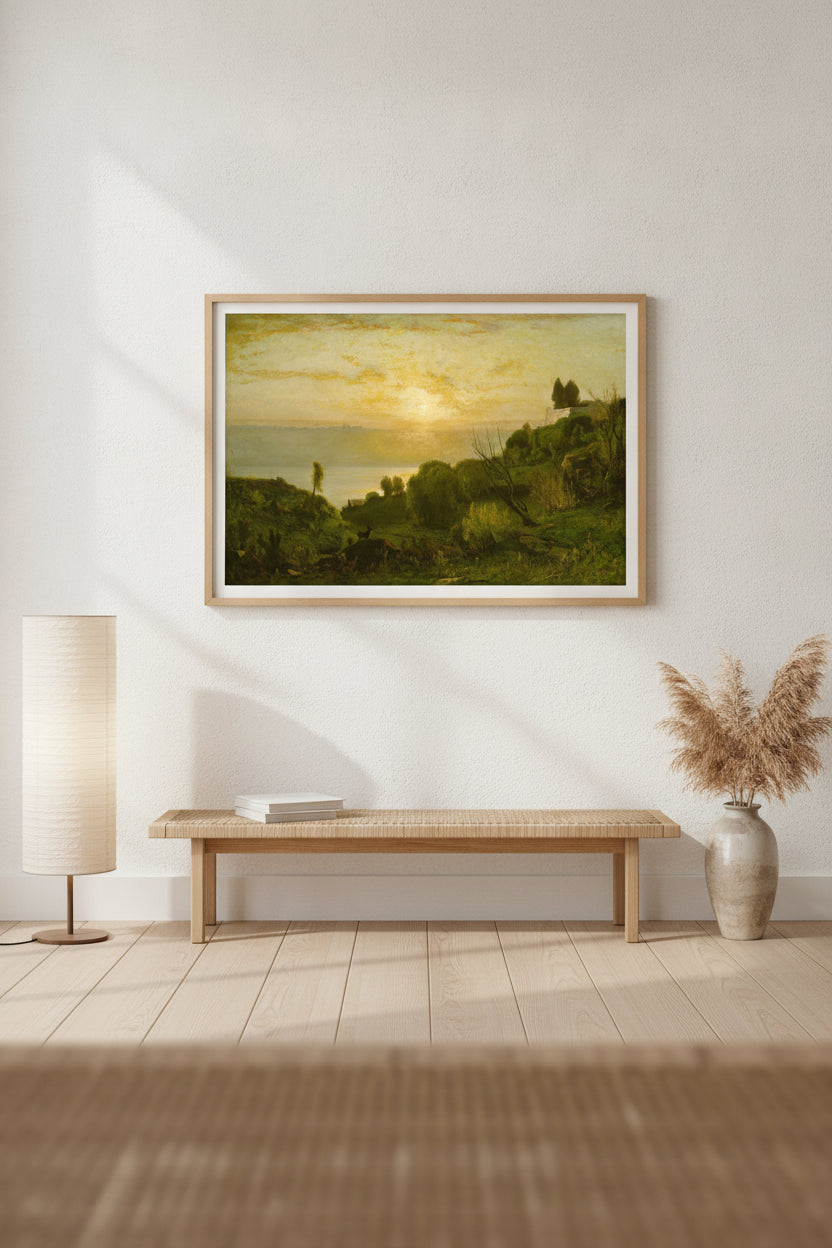 Lake Albano, Sunset — framed art in a styled interior