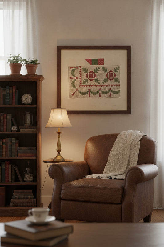 Quilt - Oak Leaf — framed art in a styled interior