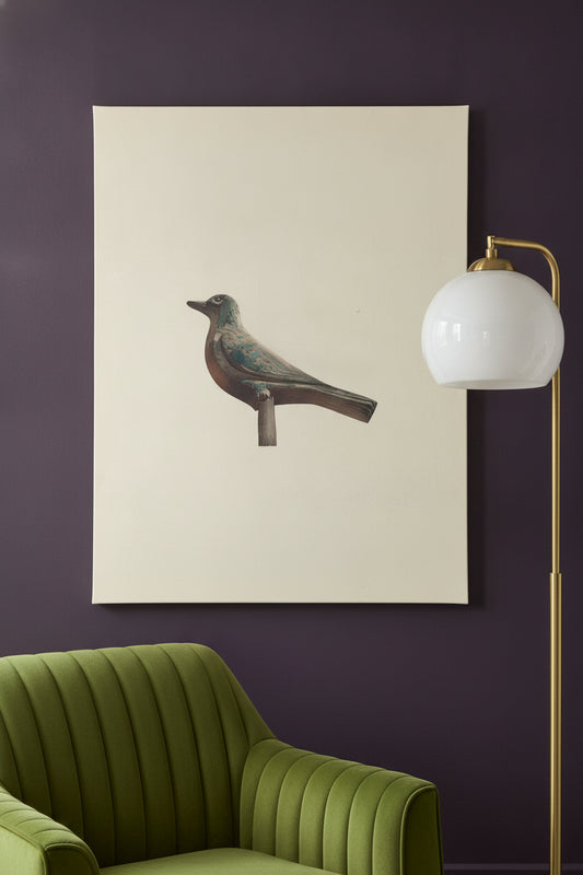 Carved Bird, Garden Decoration — framed art in a styled interior