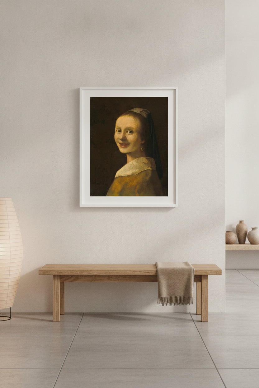 The Smiling Girl — framed art in a styled interior