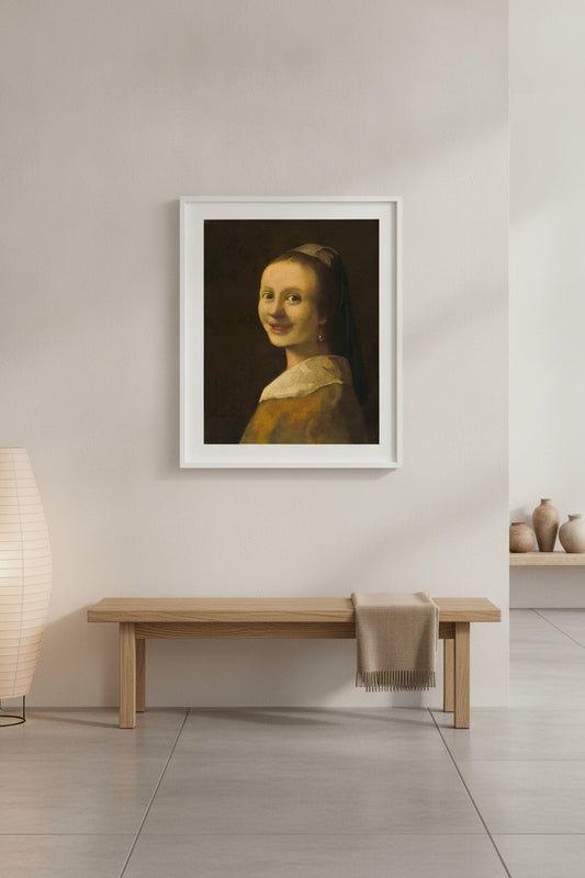 The Smiling Girl — framed art in a styled interior