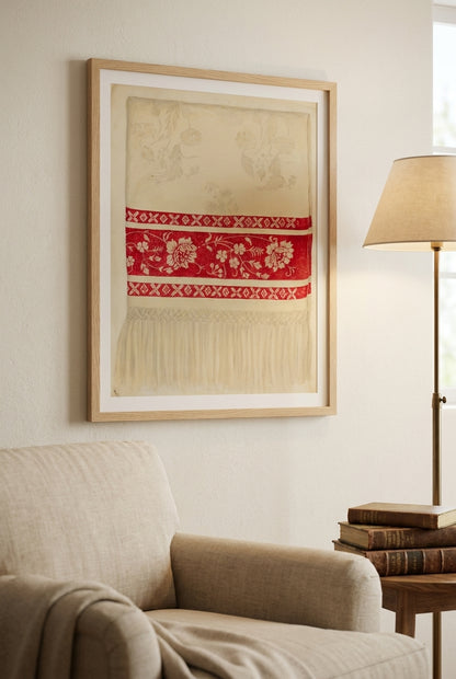 Linen Towel - Flower Design — framed art in a styled interior