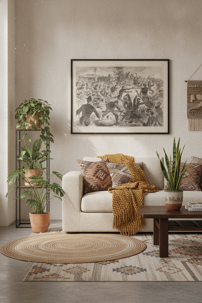 The War for the Union, 1862 - A Bayonet Charge — framed art in a styled interior
