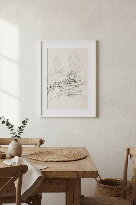 Vase of Flowers on Two Books — framed art in a styled interior