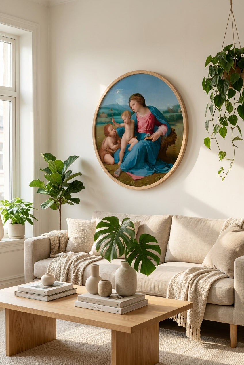 The Alba Madonna — framed art in a styled interior