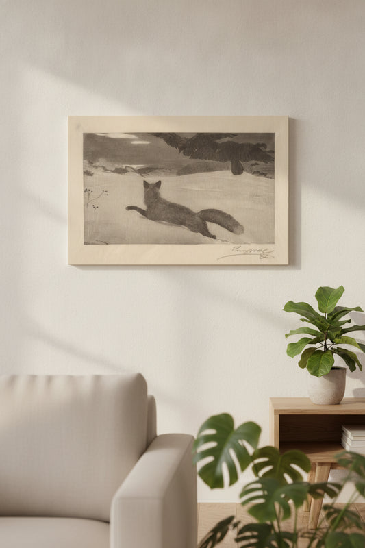 Winter, the Fox Hunt — framed art in a styled interior
