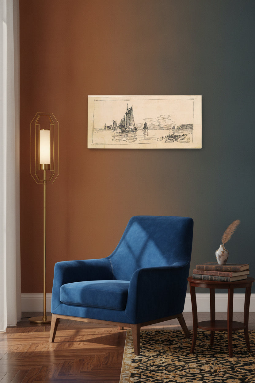 Ships — framed art in a styled interior