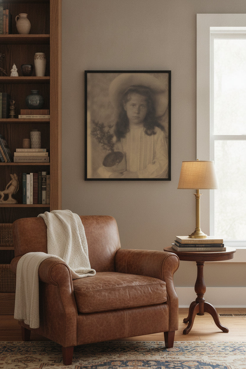 Kitty—Flower-Pot — framed art in a styled interior