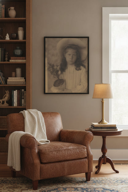 Kitty—Flower-Pot — framed art in a styled interior
