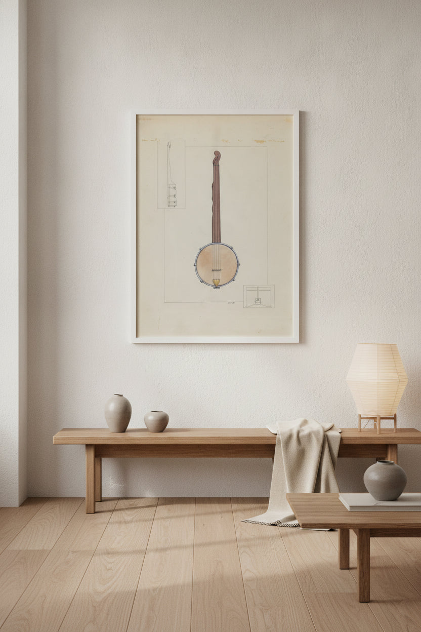 Plantation Banjo — framed art in a styled interior