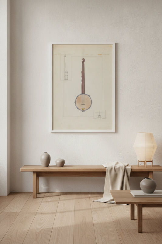 Plantation Banjo — framed art in a styled interior