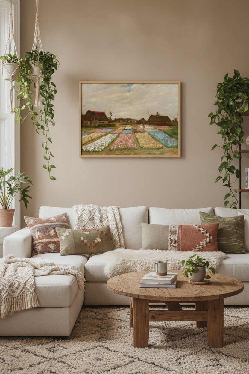 Flower Beds in Holland — framed art in a styled interior
