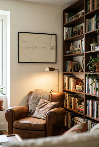 Meereslandschaft, Farbangaben (Seascape with Notations) [p. 100] — framed art in a styled interior