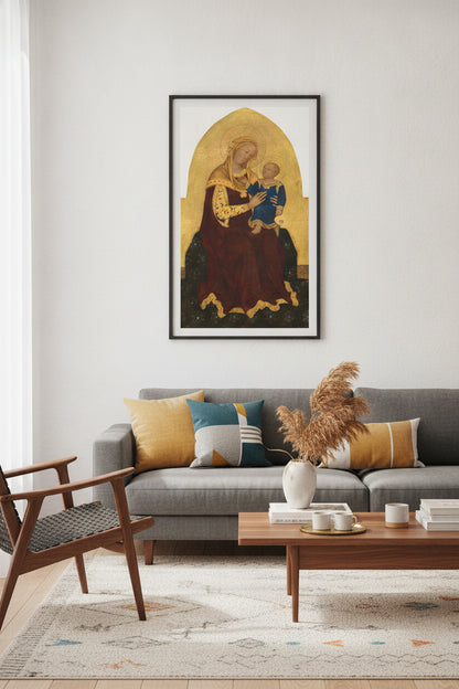 Madonna and Child Enthroned — framed art in a styled interior