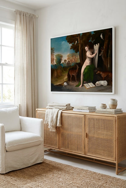 Circe and Her Lovers in a Landscape — framed art in a styled interior