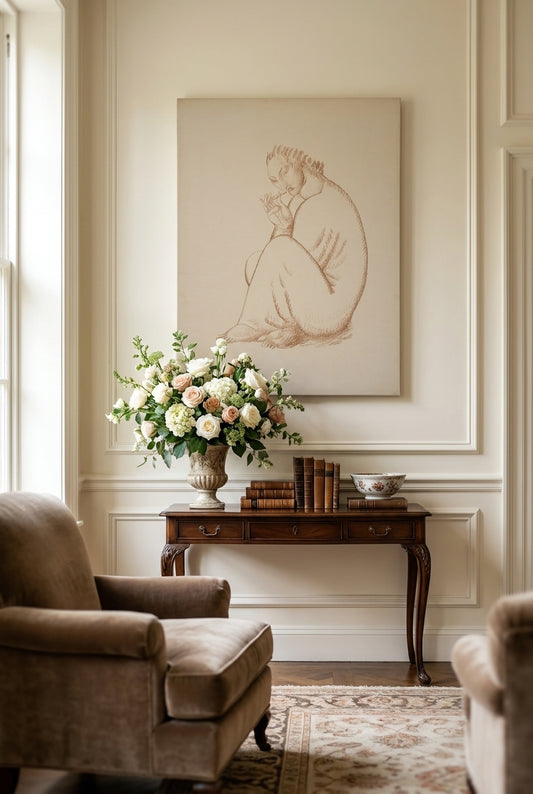 Girl with Flower — framed art in a styled interior