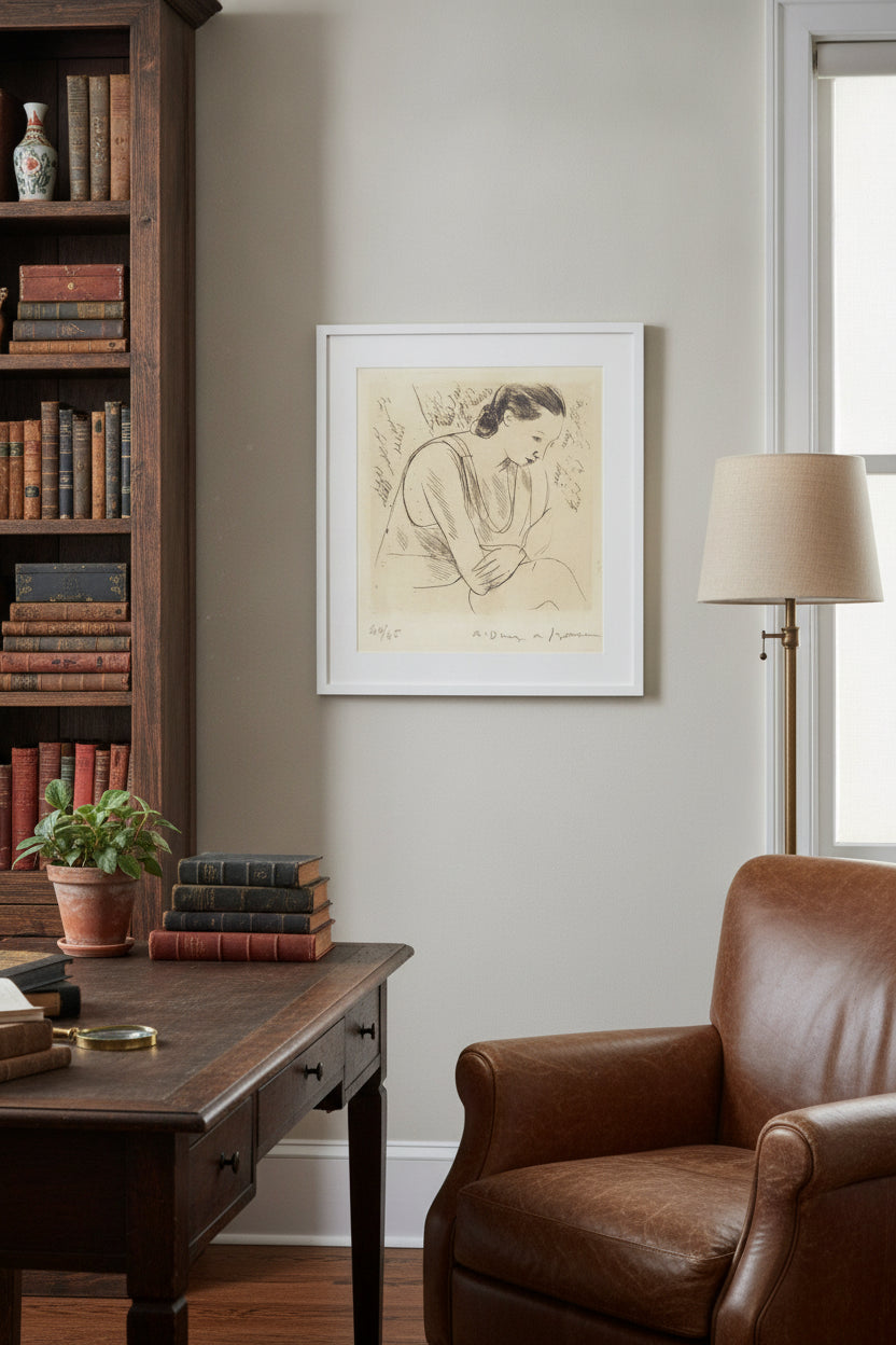 Fernande with Arms Crossed, Small Plate (Fernande les mains croisees (petite planche) — framed art in a styled interior