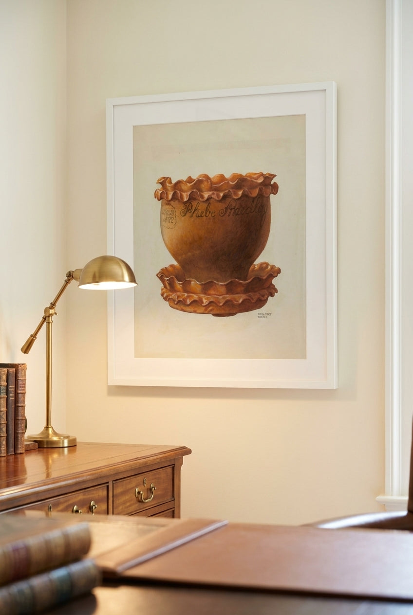 Pa. German Flower Pot and Saucer — framed art in a styled interior