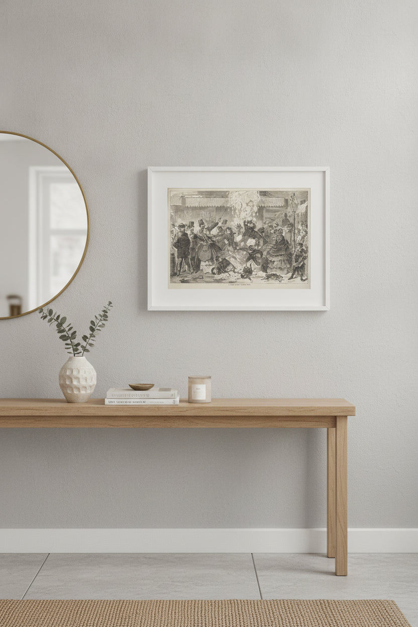 A Snow Slide in the City — framed art in a styled interior
