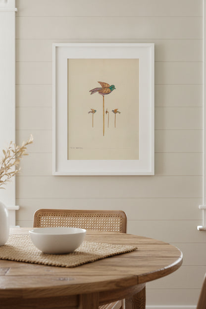 Bird Stick Pin — framed art in a styled interior
