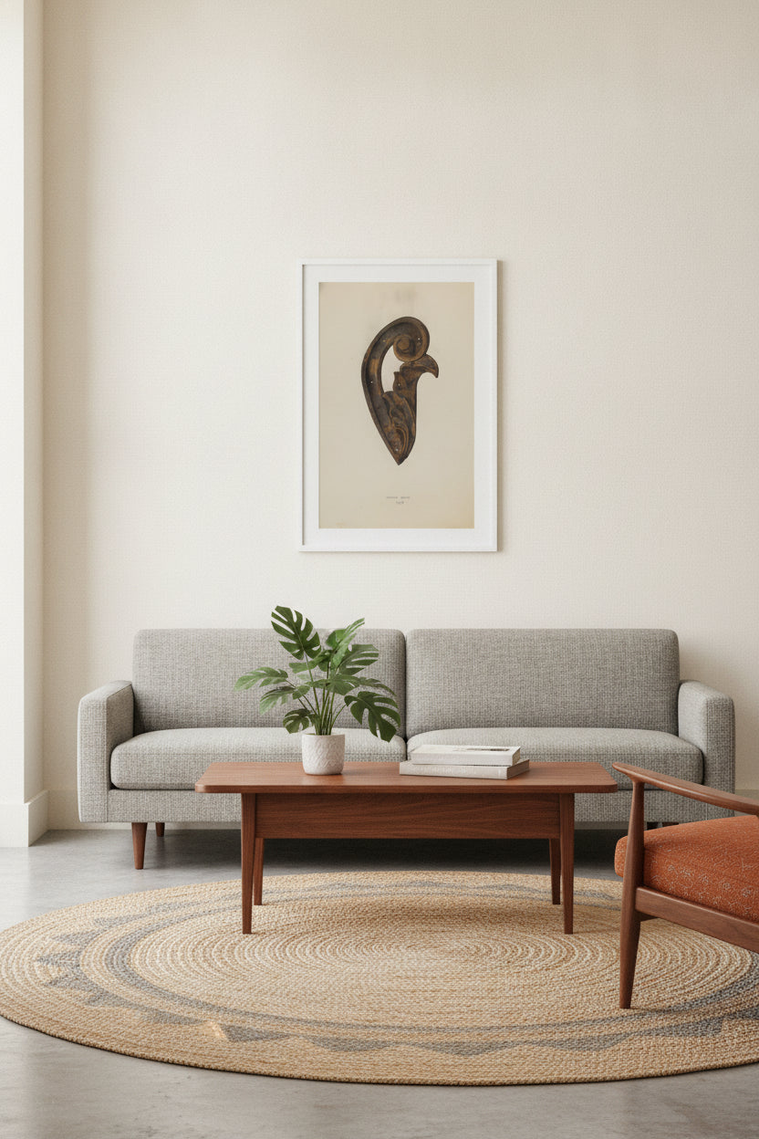 Leaf and Scroll — framed art in a styled interior