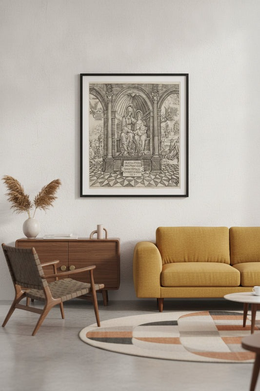 Virgin and Child Enthroned with Saint Anne — framed art in a styled interior