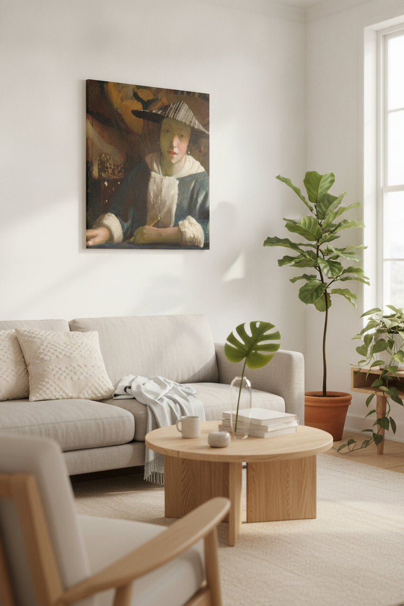 Girl with a Flute — framed art in a styled interior