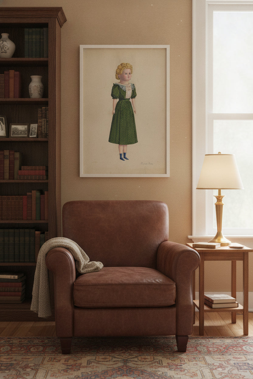 Doll - "Lily May" — framed art in a styled interior