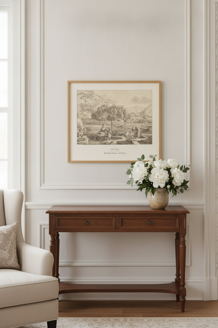 Montag - Rosenecker Garten vor Salzburg (Monday - Rosenecker Garden near Salzburg) — framed art in a styled interior