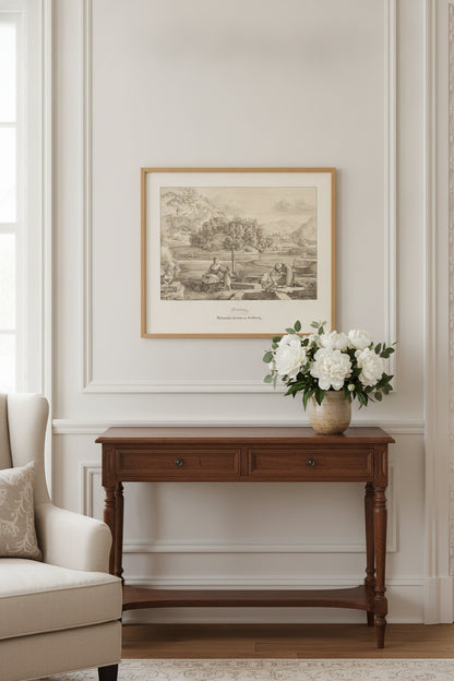 Montag - Rosenecker Garten vor Salzburg (Monday - Rosenecker Garden near Salzburg) — framed art in a styled interior