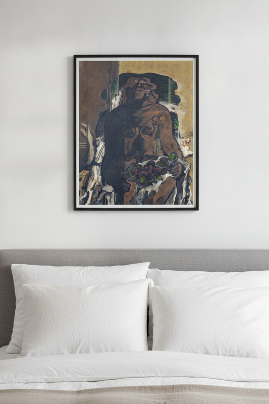 Nude Woman with Fruit — framed art in a styled interior