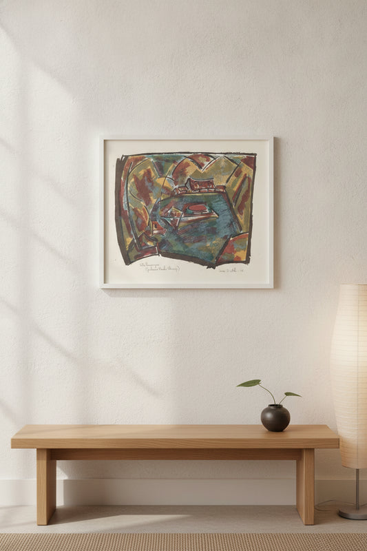 City Seascape (Jackson Park, Chicago) — framed art in a styled interior