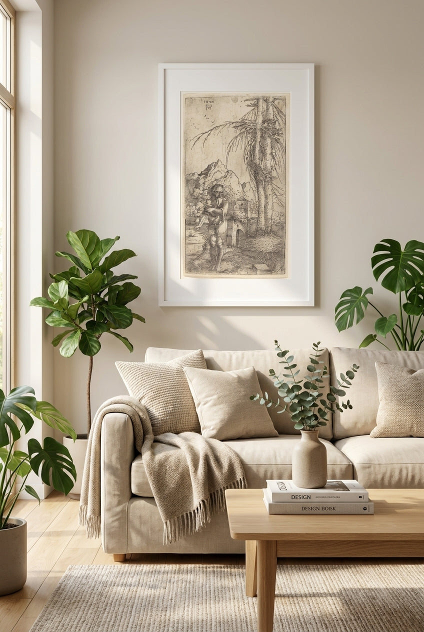 Saint Jerome in a Landscape — framed art in a styled interior