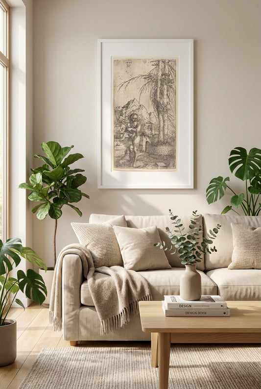 Saint Jerome in a Landscape — framed art in a styled interior