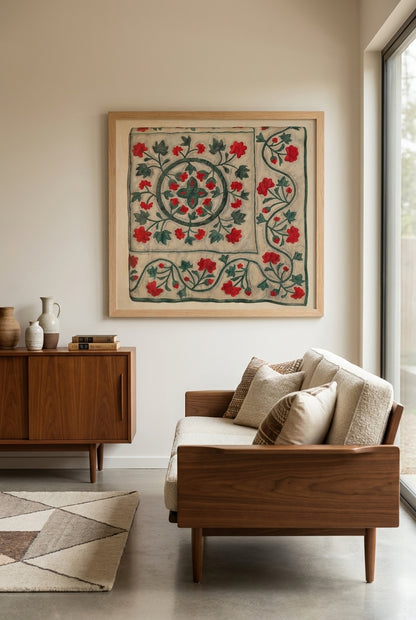 Quilt (Flowers in Circle) — framed art in a styled interior