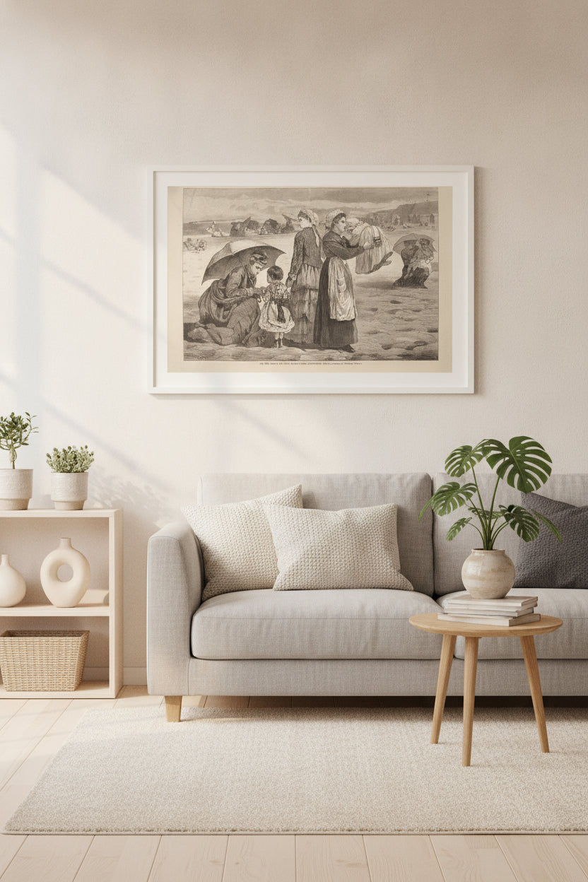 On the Beach at Long Branch - The Children's Hour — framed art in a styled interior