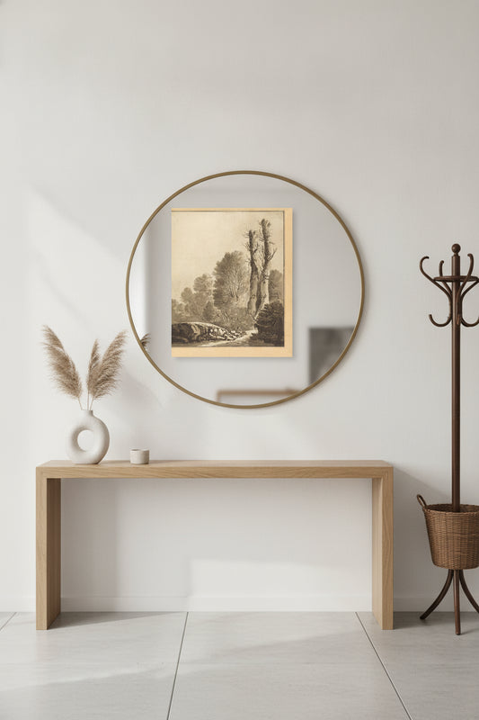 Landscape with Two Trees — framed art in a styled interior