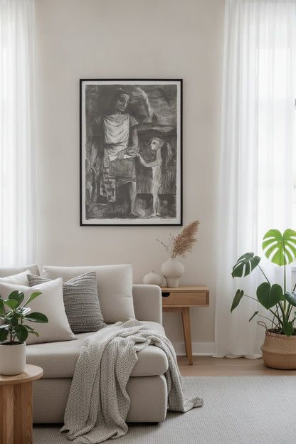 A Child - Offered Us a Quail in a Slipper of Rose Coloured Satin — framed art in a styled interior