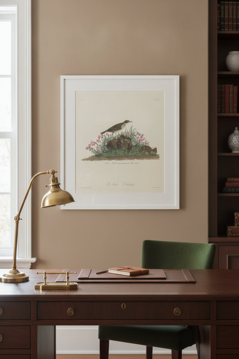 Prairie Titlark — framed art in a styled interior