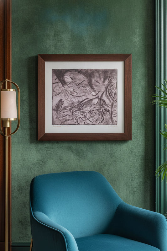 Storm Dance - Fish and Leaves — framed art in a styled interior