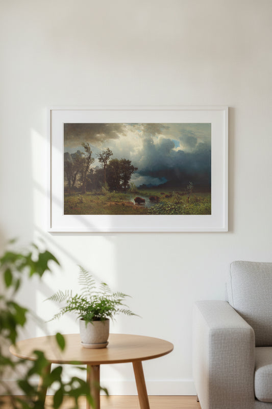 Buffalo Trail: The Impending Storm — framed art in a styled interior