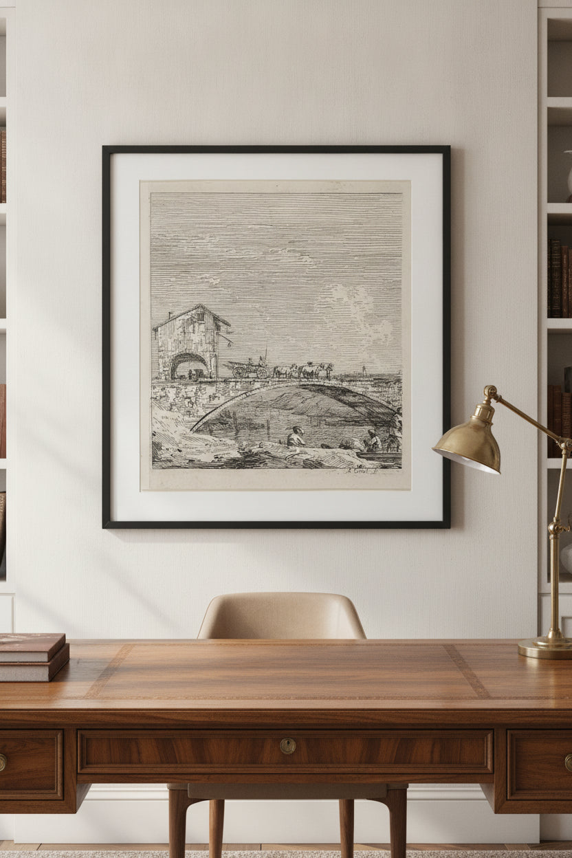 The Wagon Passing Over a Bridge — framed art in a styled interior