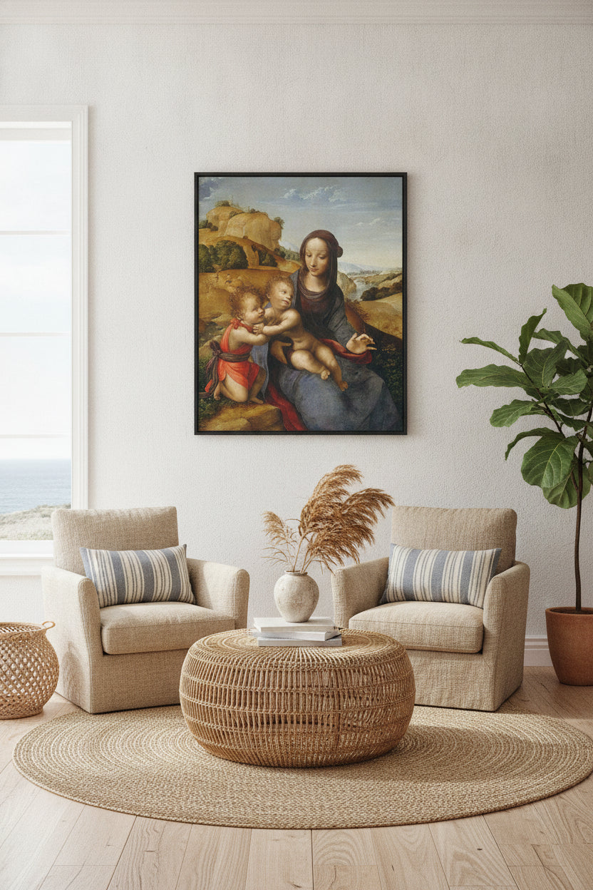 Madonna and Child with the Infant Saint John — framed art in a styled interior